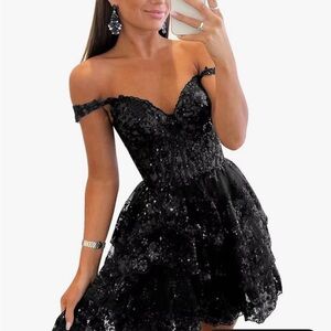 Elegant Black Sequin Off-Shoulder Dress